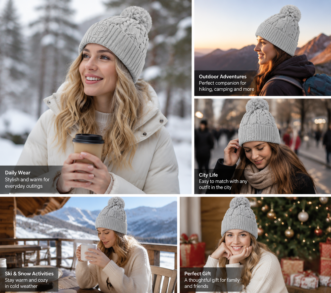 Women's Cable Knit Winter Pom Pom Beanie