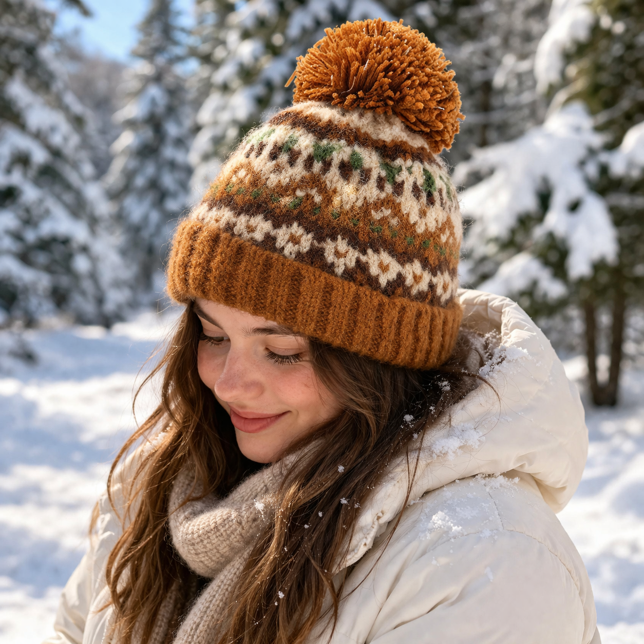 Winter Fair Isle Knitted Pom Pom Beanie Hat for Men Women
