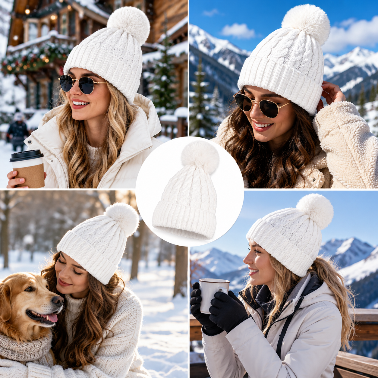 Winter Cable Knit Pom Pom Beanie Hat in Multiple Colors