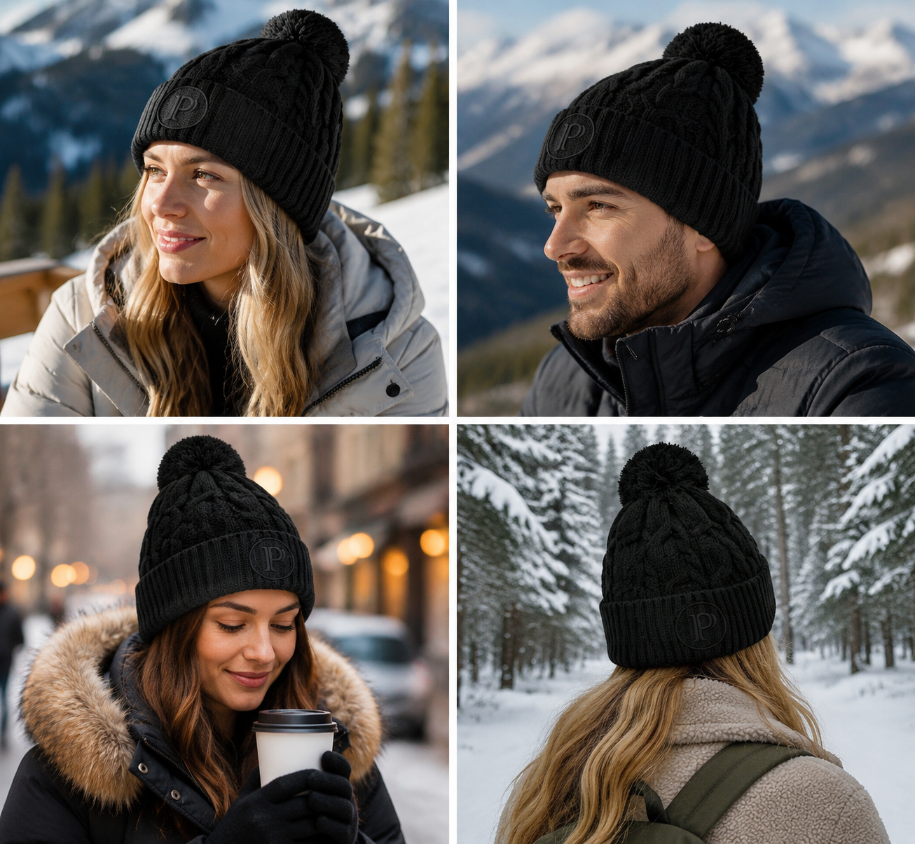 Women's Cable Knit Winter Pom Pom Beanie