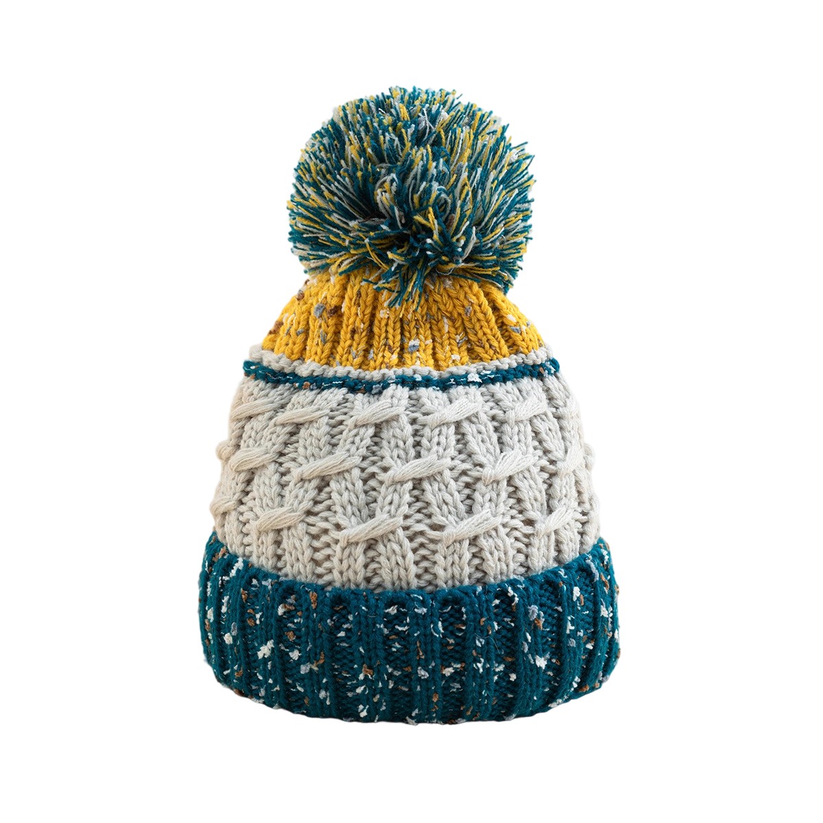 Cozy Chunky Cable Knit Winter Beanie Hat with Faux Fur Pom Pom and Cuffed Design