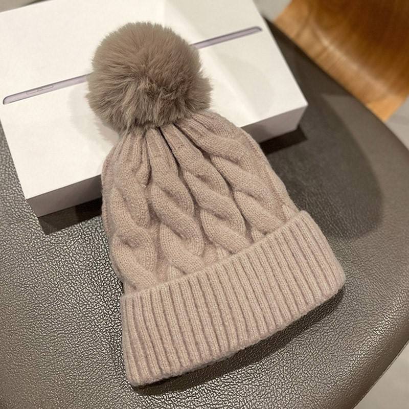 Cable Knit Pom Pom Beanie Winter Warm Cuffed Hat