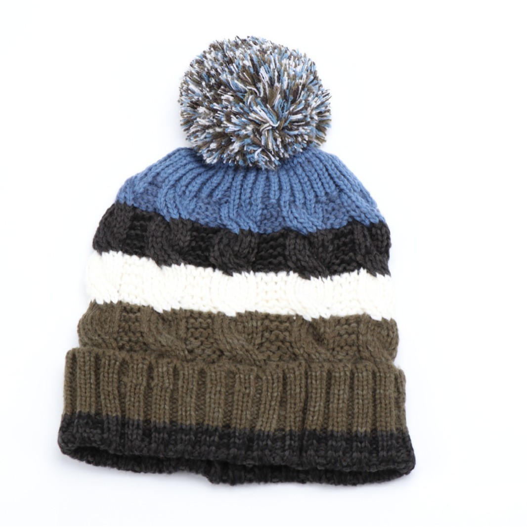Color Block Cable Knit Pom Pom Beanie Hat Collection
