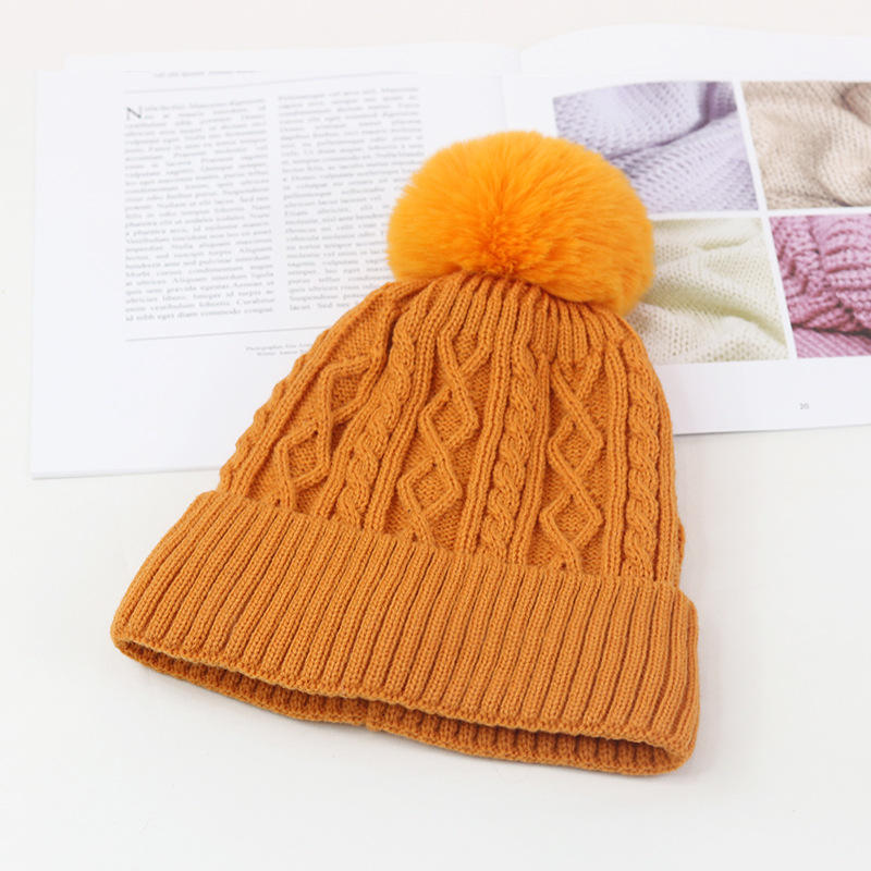 Winter Pom-Pom Cable Knit Beanie in Multiple Colors