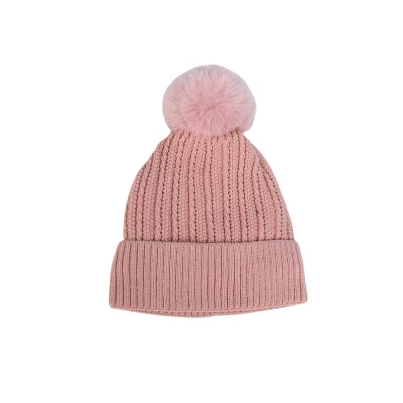 Warm Cable Knit Beanie with Faux Fur Pom