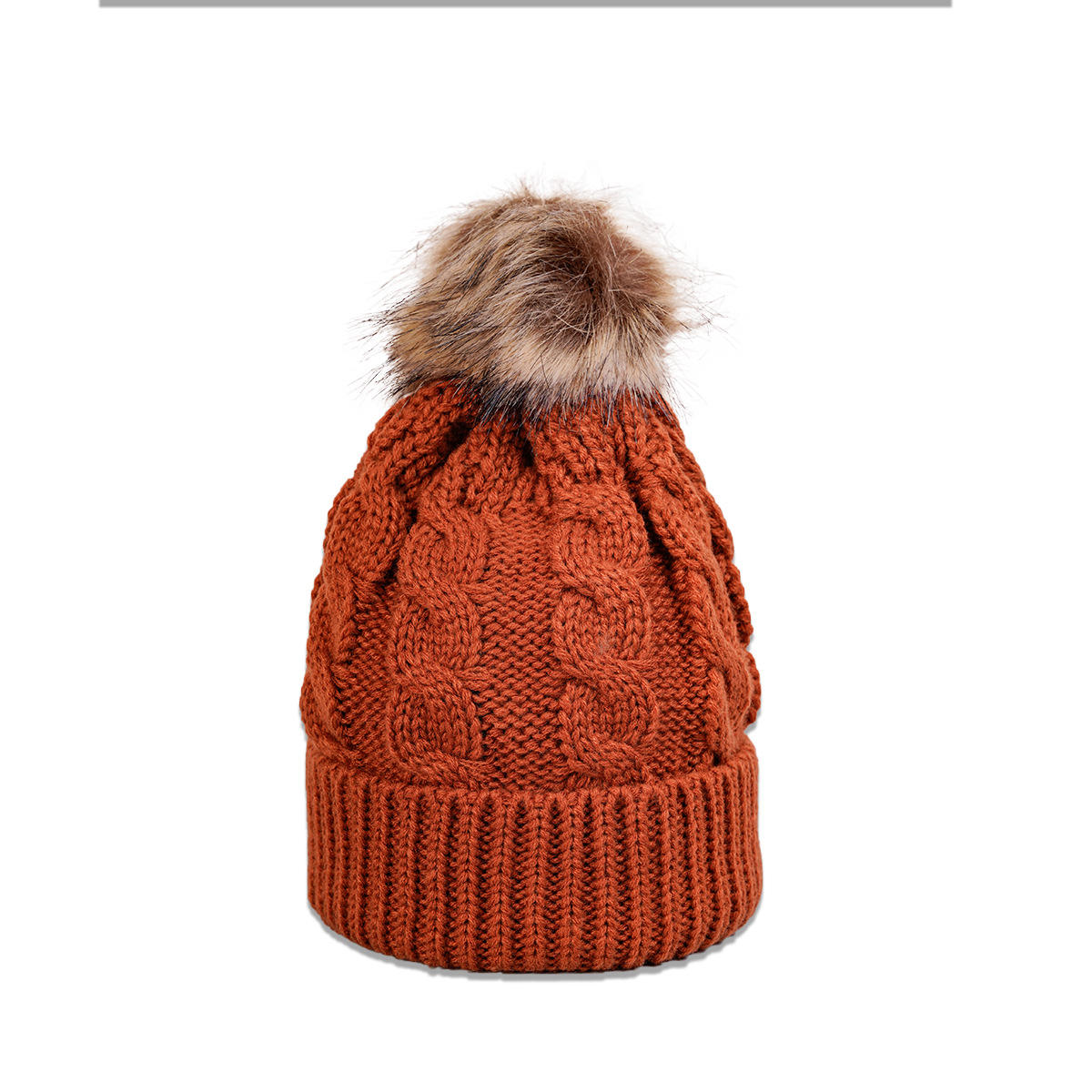 Winter Knit Beanie with Faux Fur Pom – Multiple Colors