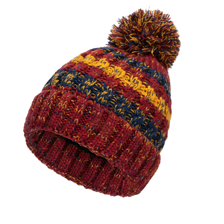 Winter Multicolor Pom Pom Knit Beanie Hat with Cuffed Design for Men and Women