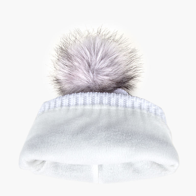 Winter Nordic Pattern Knit Beanie with Faux Fur Pom Pom