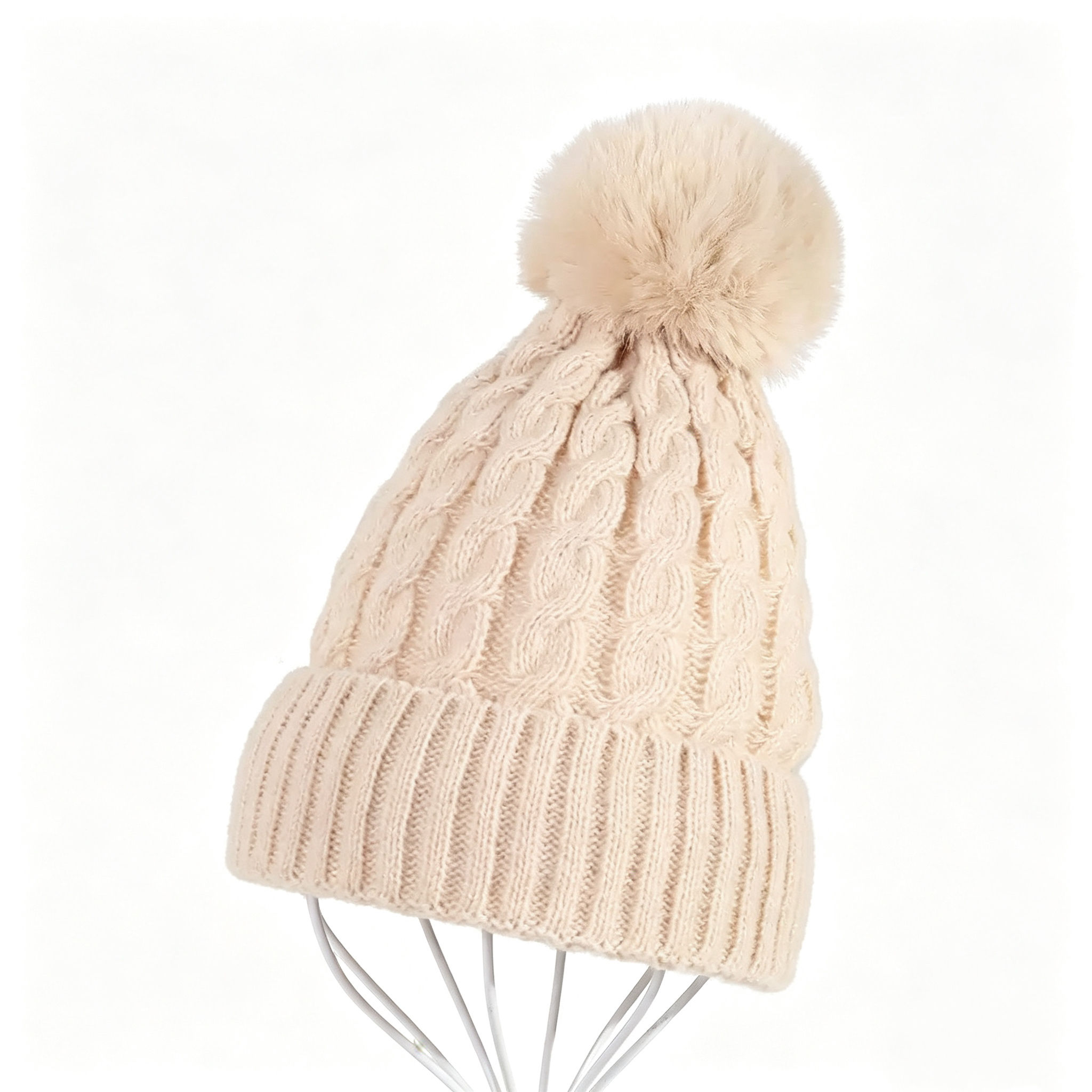 Winter Cable Knit Pom Pom Beanie Hat in Multiple Colors