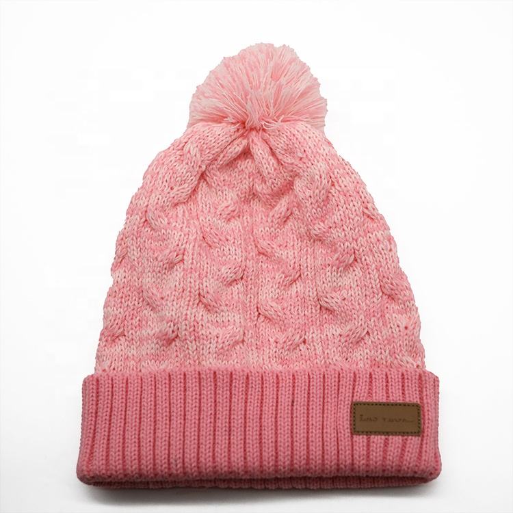 Winter Cable Knit Pom Pom Beanie Hat with Warm Cuffed Design