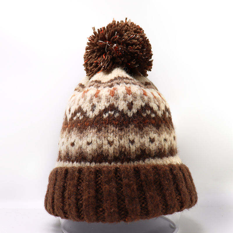 Winter Fair Isle Knitted Pom Pom Beanie Hat for Men Women