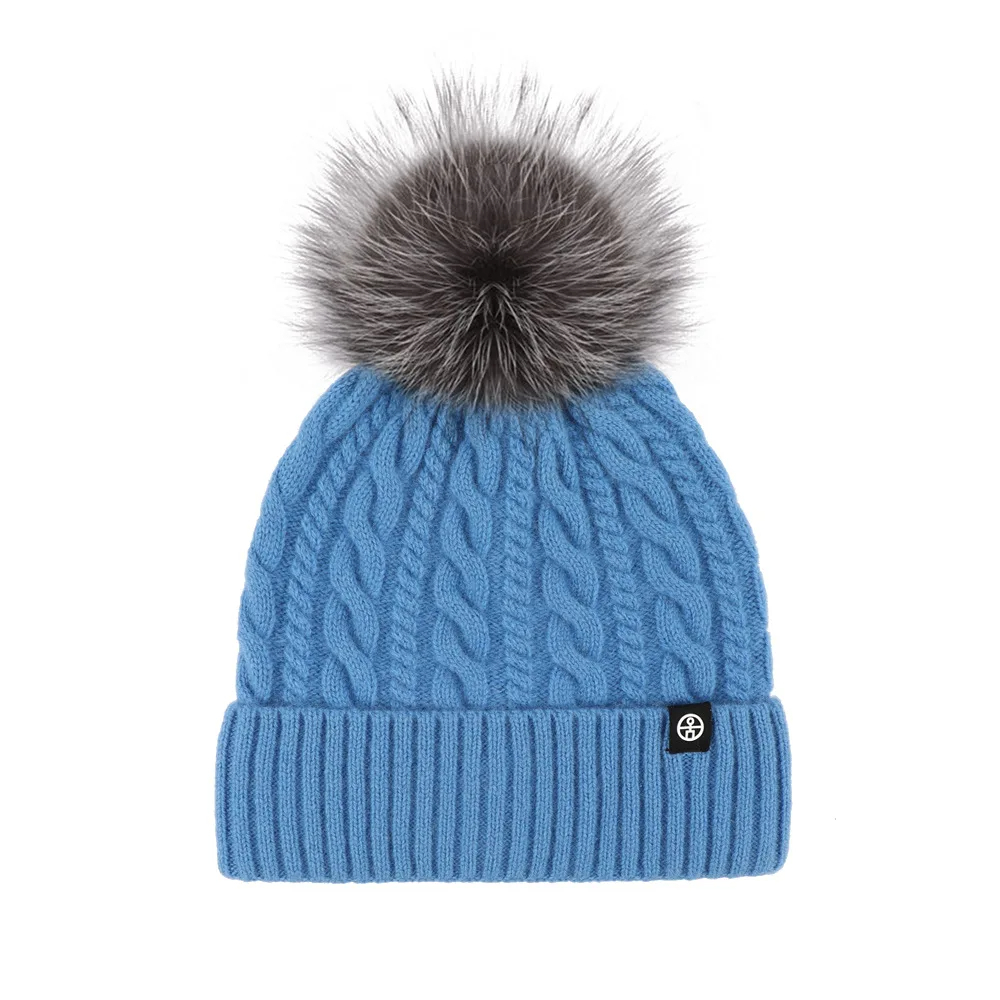 Winter Cable Knit Pom Pom Beanie Hat Soft Warm Cuffed Skull Cap