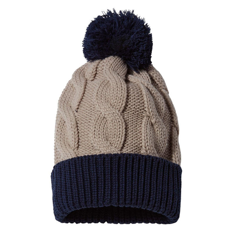 Chunky Cable Knit Cuffed Pom Pom Winter Beanie Hat