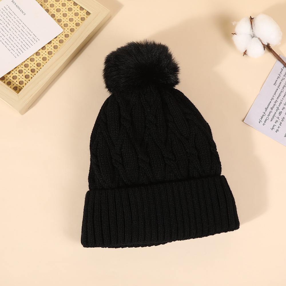 Cable Knit Winter Beanie Hat with Faux Fur Pom Pom