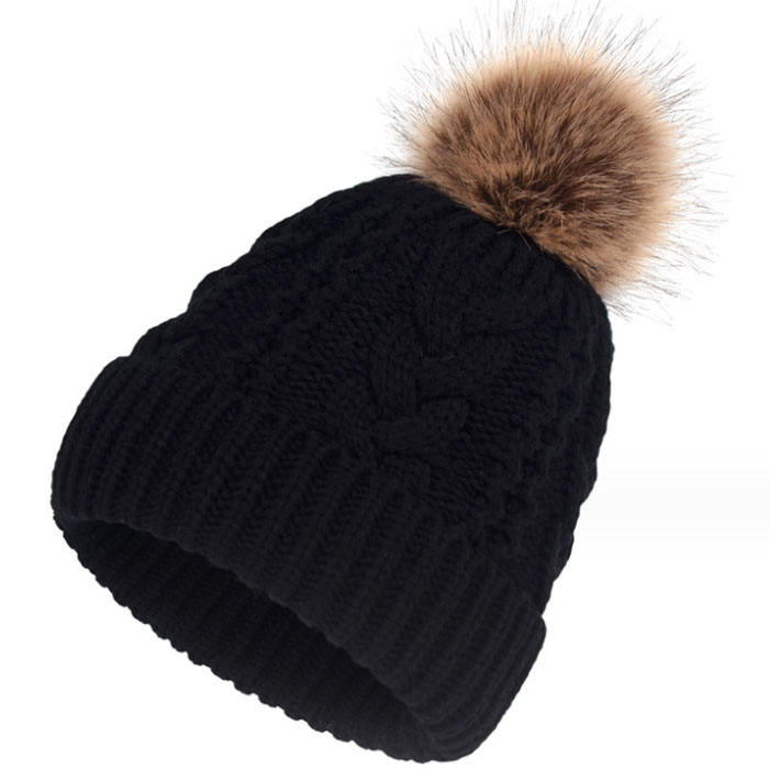 Winter Cable Knit Pom Pom Beanie Hat for Women Soft Warm Cuffed Skull Cap