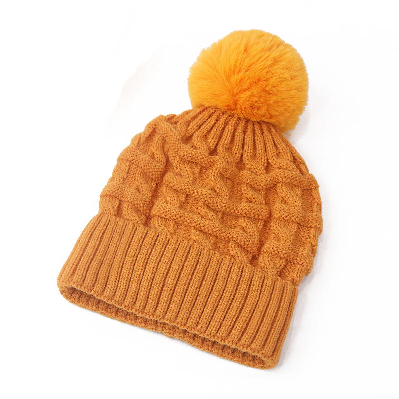 Women’s Winter Cable Knit Cuffed Beanie with Faux Fur Pom Pom