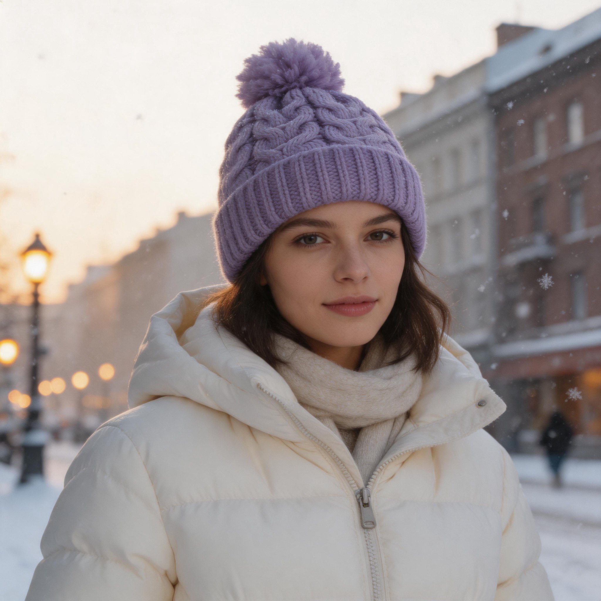 Colorful Women's Chunky Cable Knit Beanie Hat with Faux Fur Pom Pom