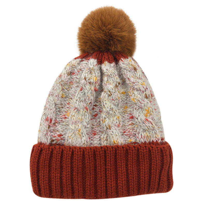 Women's Winter Cable Knit Pom Pom Beanie with Faux Fur Top