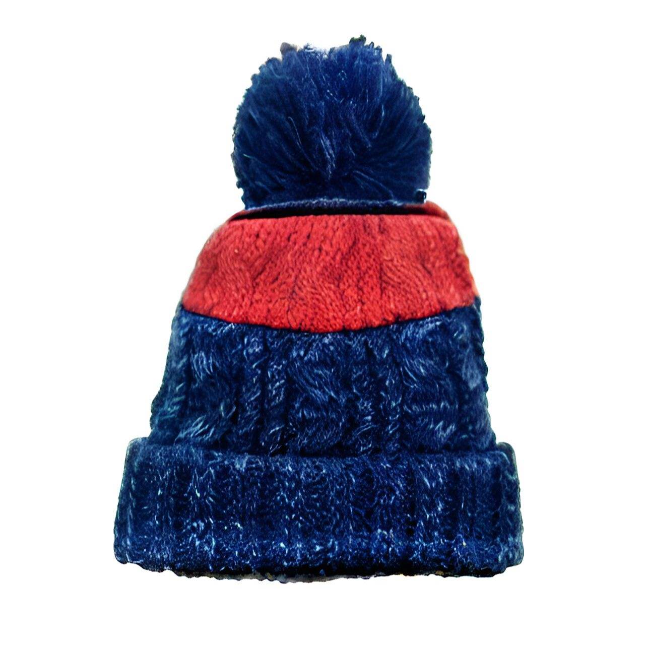 Two-Tone Cable Knit Cuffed Pom Pom Winter Beanie