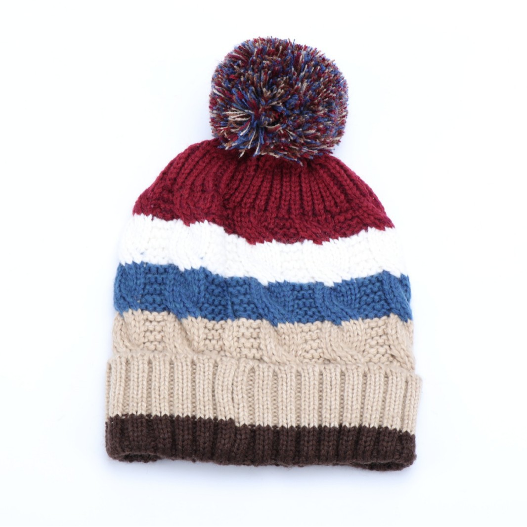 Color Block Cable Knit Pom Pom Beanie Hat Collection
