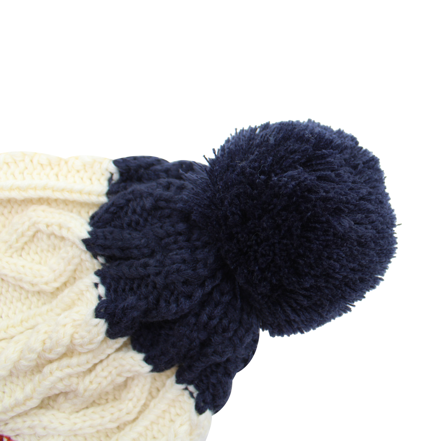 Color Block Cable Knit Pom Pom Beanie Hat