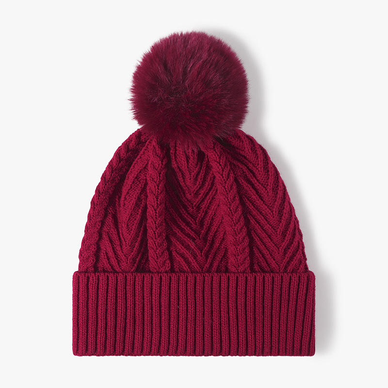 Winter Warm Chunky Knit Beanie Hat with Faux Fur Pom – Multiple Colors