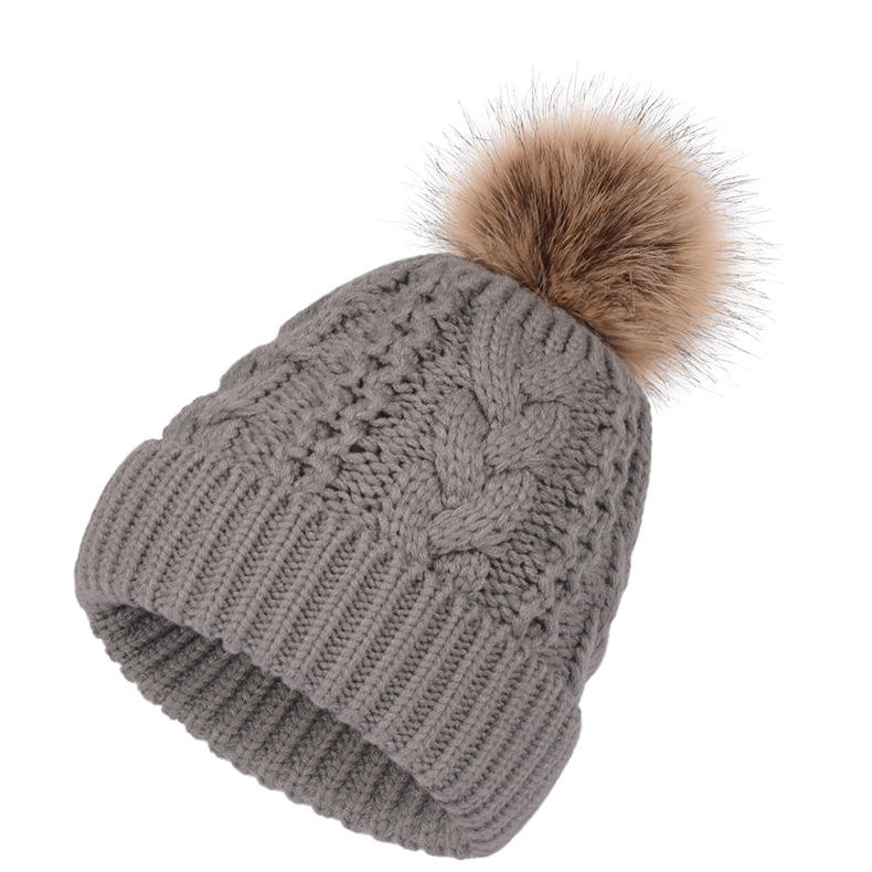 Winter Warm Cable Knit Beanie with Faux Fur Pom – Cuffed Soft Wool Hat