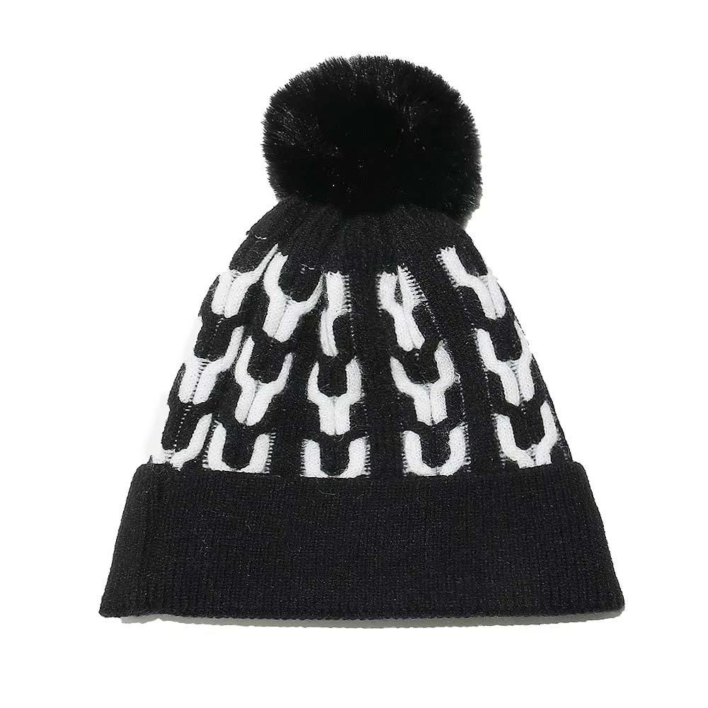 Winter Faux Fur Pom Pom Knitted Beanie Hat for Women Soft Warm Cuffed Skull Cap
