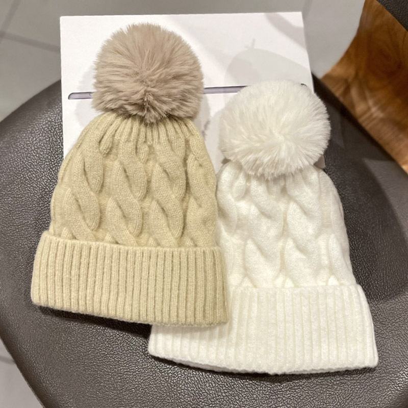 Cozy Cable Knit Cuffed Beanie with Faux Fur Pom Pom