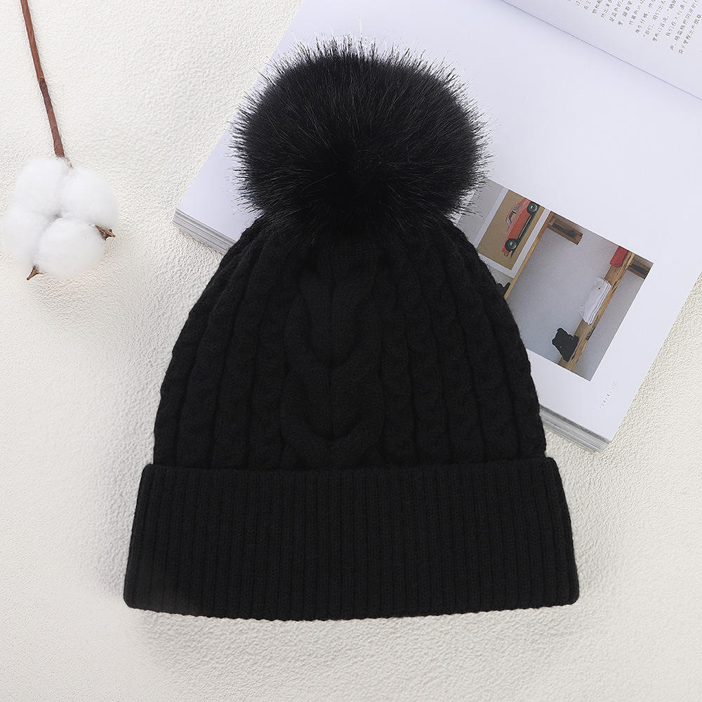 Women's Faux Fur Pom Pom Cable Knit Winter Beanie