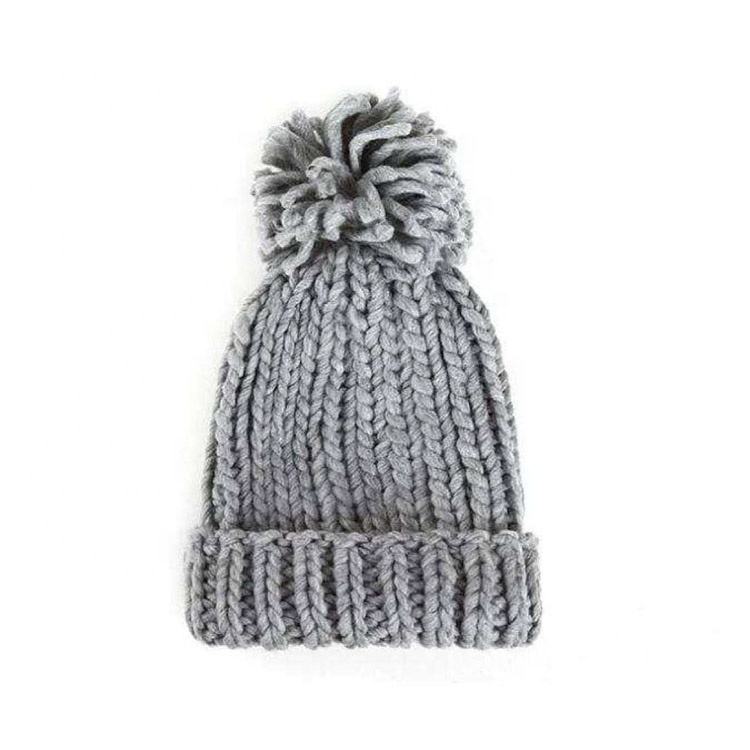 Chunky Knit Pom Pom Beanie Winter Warm Cuffed Hat Set
