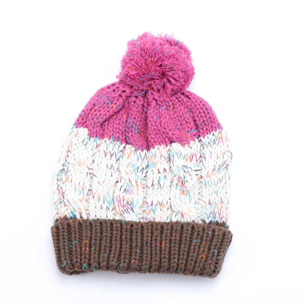 Color Block Cable Knit Pom Pom Beanie Hat Collection