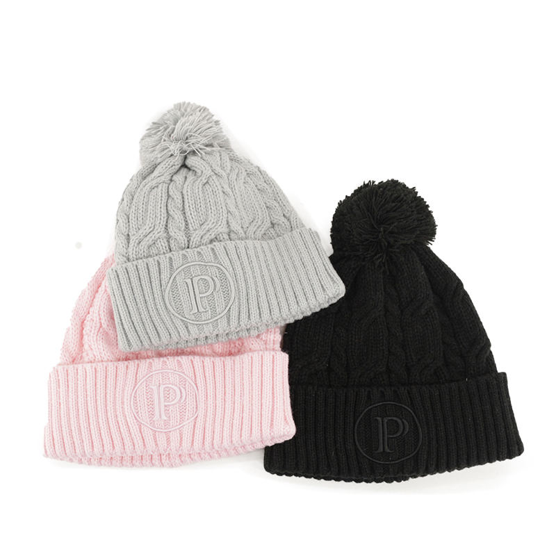 Winter Cable Knit Cuffed Pom Pom Beanie for Women and Men