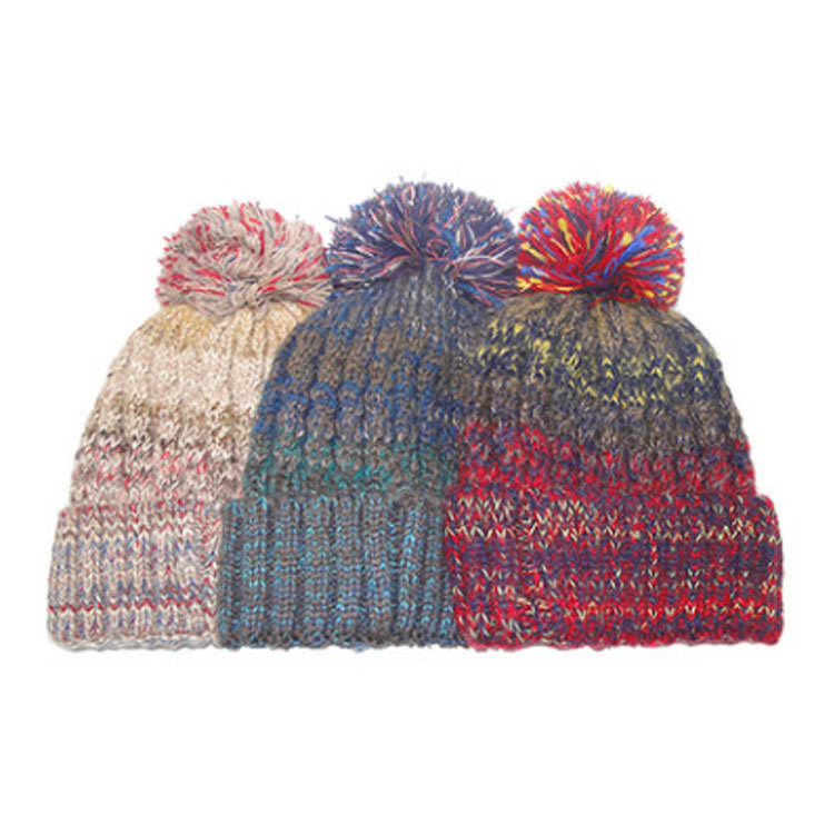 Multicolor Pom Pom Cable Knit Winter Beanie