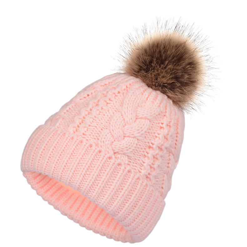 Winter Warm Cable Knit Beanie with Faux Fur Pom – Cuffed Soft Wool Hat
