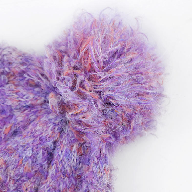 Heathered Purple and Sage Chunky Knit Pom Pom Cuffed Beanie