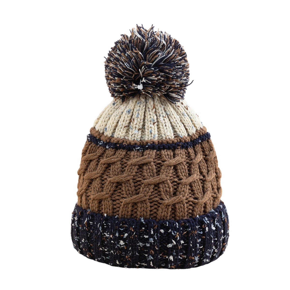Cozy Chunky Cable Knit Winter Beanie Hat with Faux Fur Pom Pom and Cuffed Design