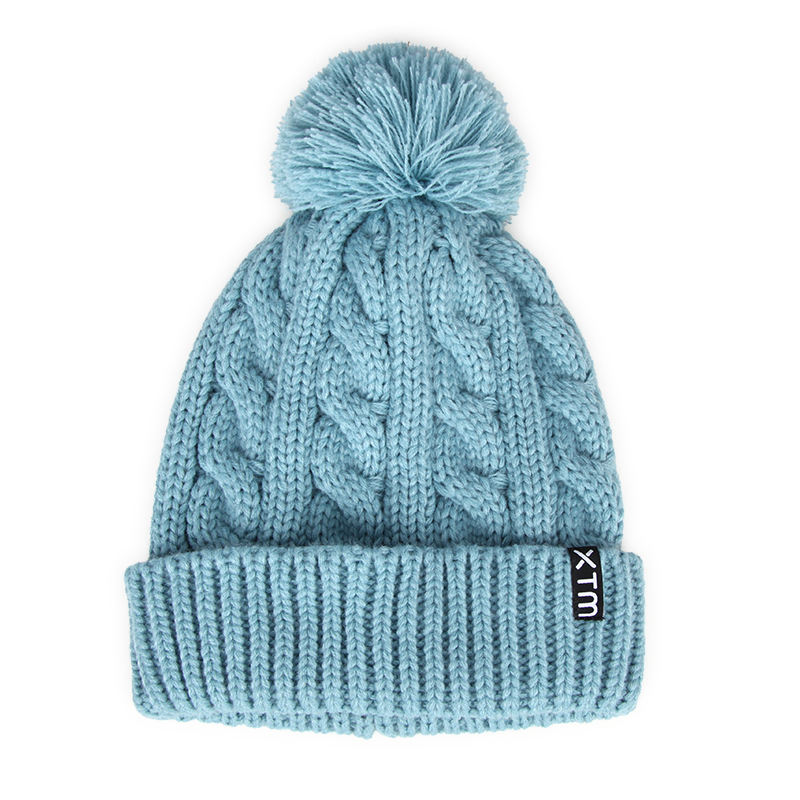 Chunky Cable Knit Cuffed Pom Pom Winter Beanie Hat