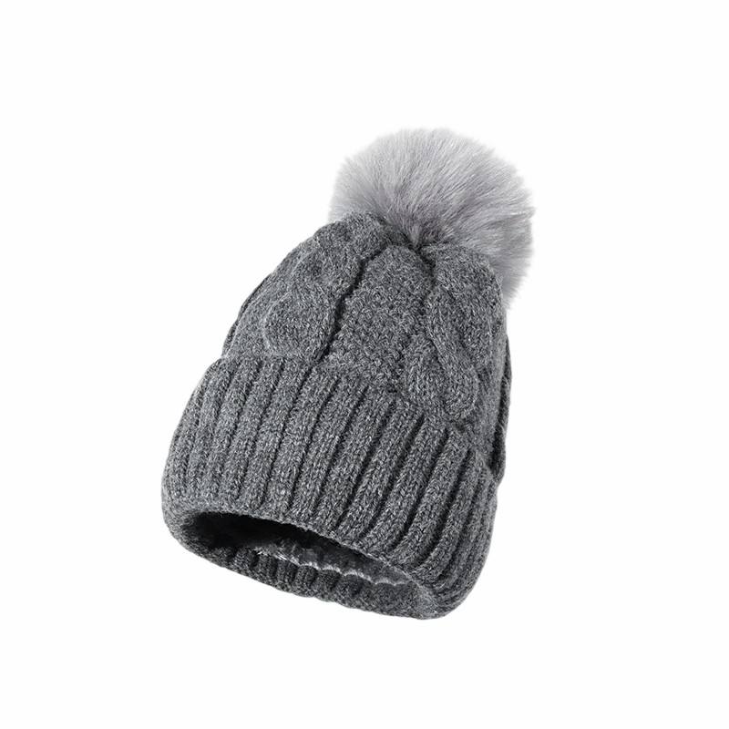 Women's Winter Cable Knit Beanie Hat with Faux Fur Pom Pom Warm Soft Cuffed Cap