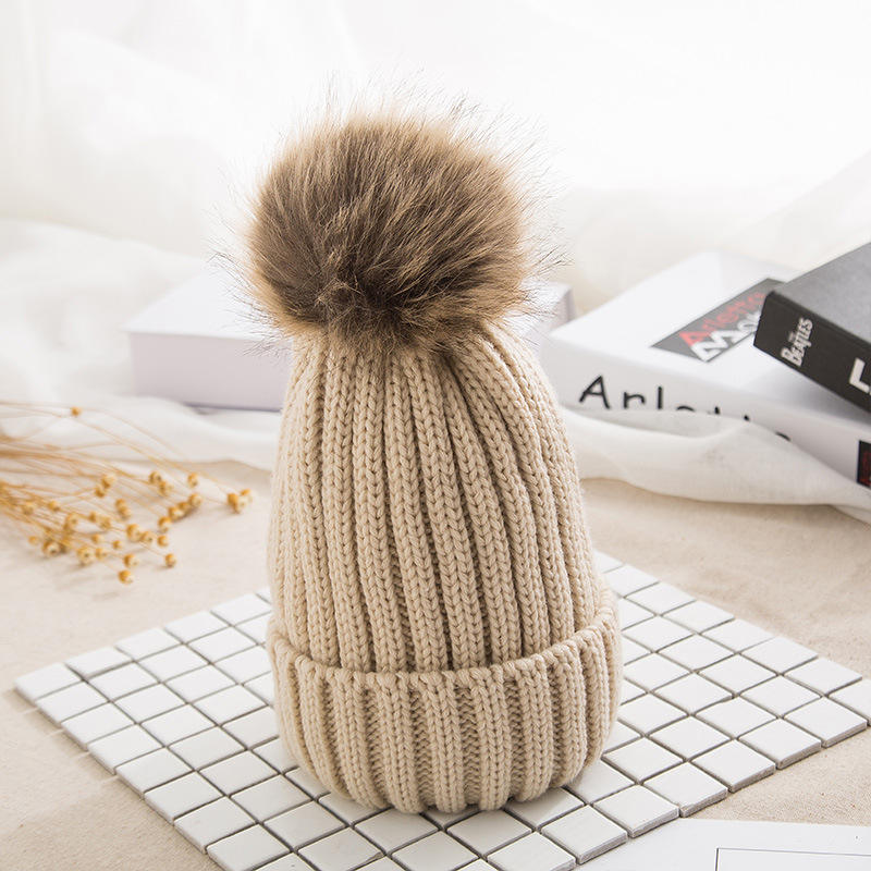 Winter Faux Fur Pom Beanie – Thick Knit Cuffed Warm Hat