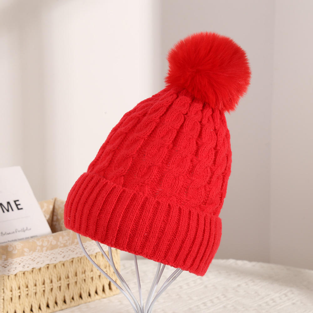 Women's Winter Cable Knit Beanie with Faux Fur Pom Pom