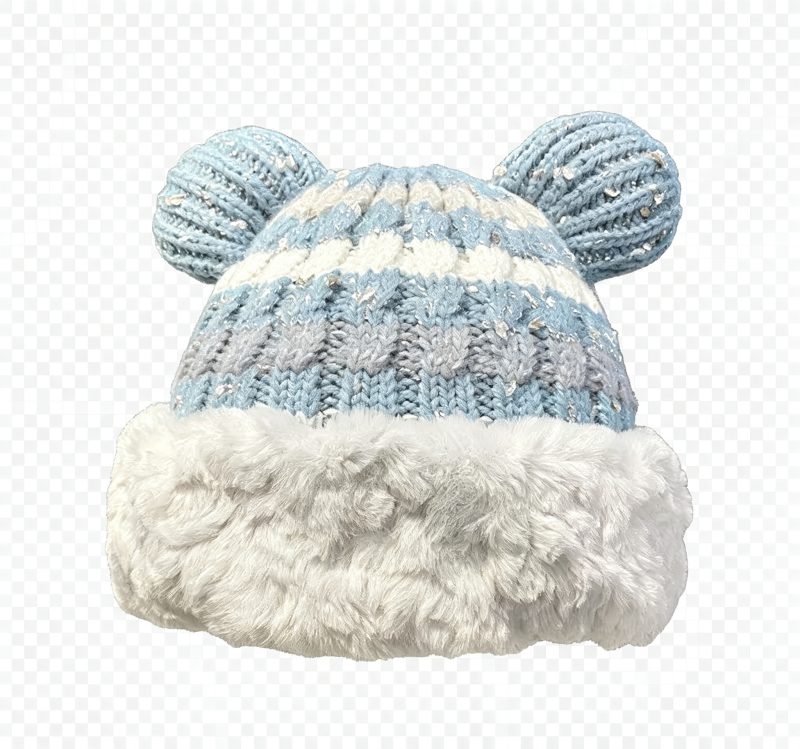 Women's Winter Knitted Beanie Hat with Bear Ear Design and Faux Fur Cuff