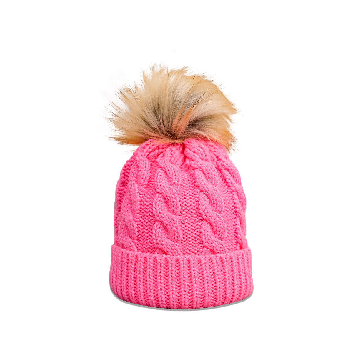 Winter Knit Beanie with Faux Fur Pom – Multiple Colors