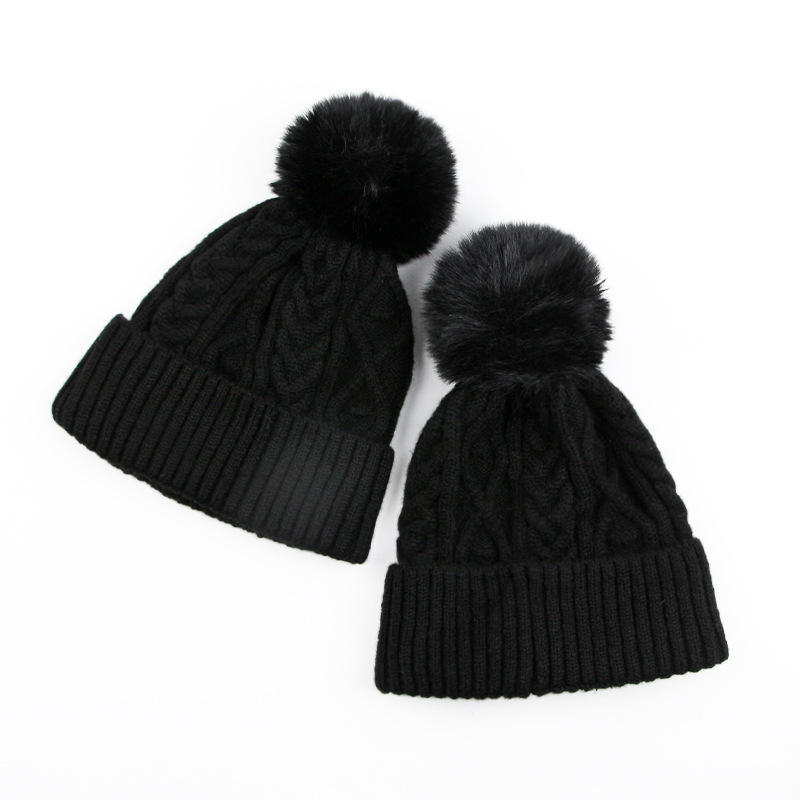 Women's Men's Winter Cable Knit Cuffed Faux Fur Pom Pom Beanie Hat Warm Soft Snow Cap