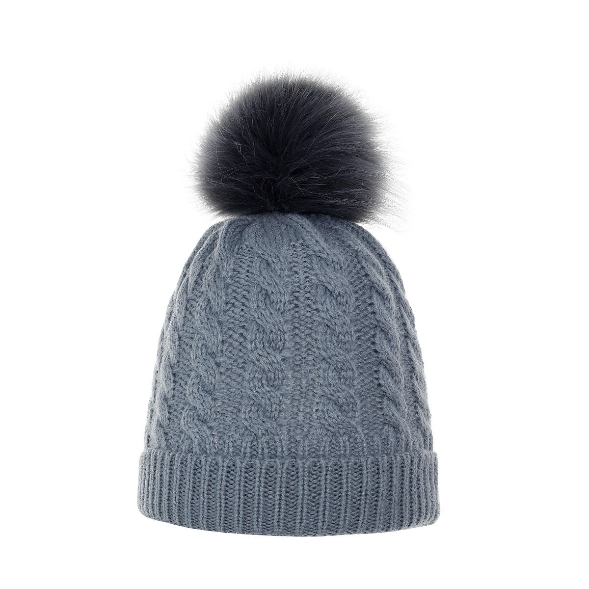 Women's Winter Cable Knit Beanie Hat with Faux Fur Pom Pom, Warm Soft Cuffed Knitted Cap