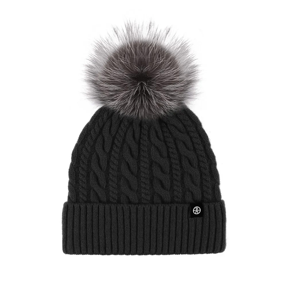 Winter Cable Knit Pom Pom Beanie Hat Soft Warm Cuffed Skull Cap