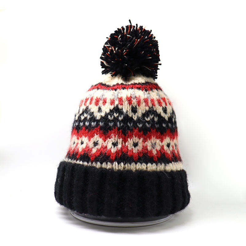 Winter Fair Isle Knitted Pom Pom Beanie Hat for Men Women