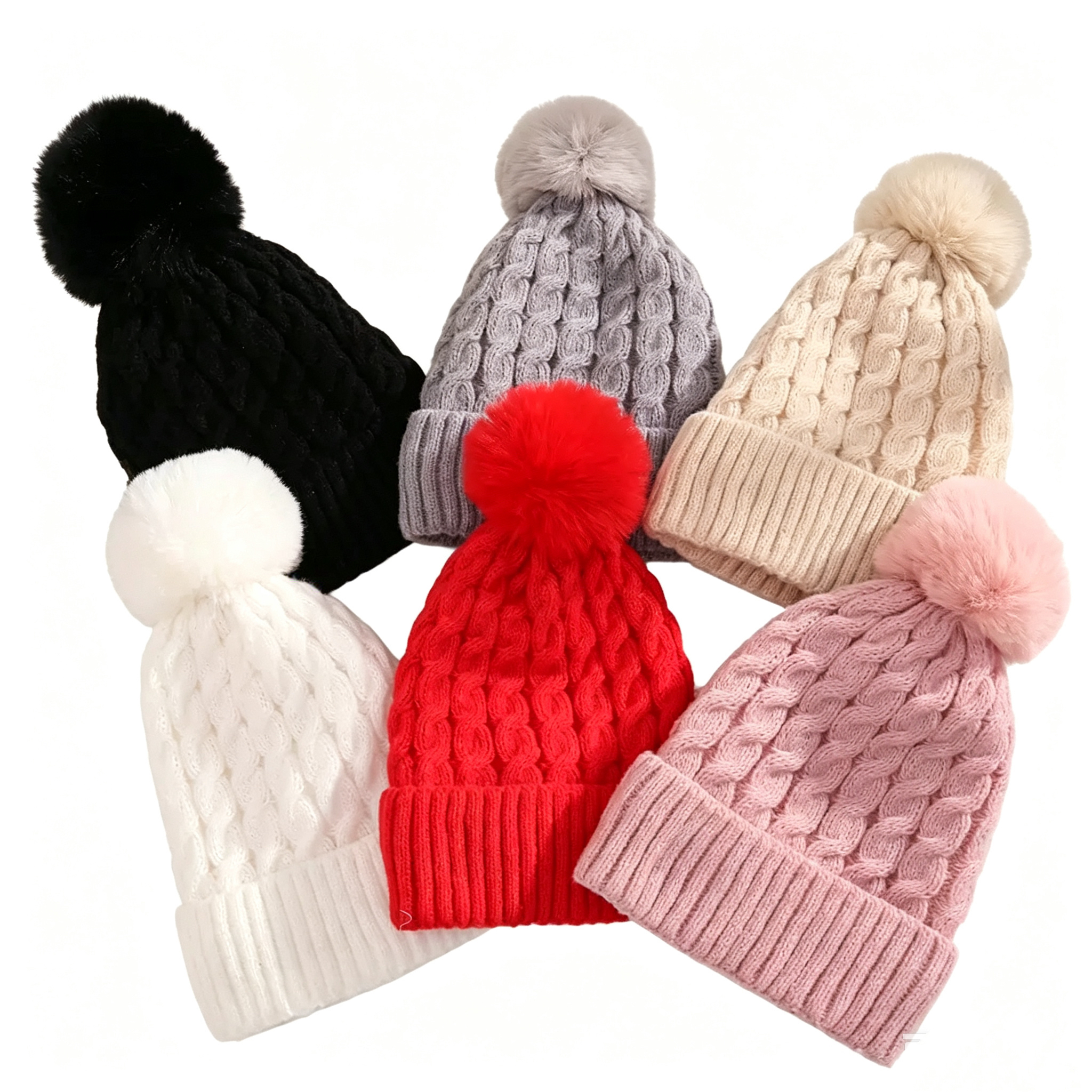 Winter Cable Knit Pom Pom Beanie Hat in Multiple Colors