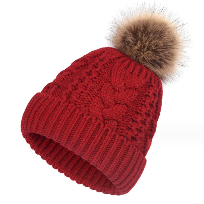 Winter Cable Knit Pom Pom Beanie Hat for Women Soft Warm Cuffed Skull Cap