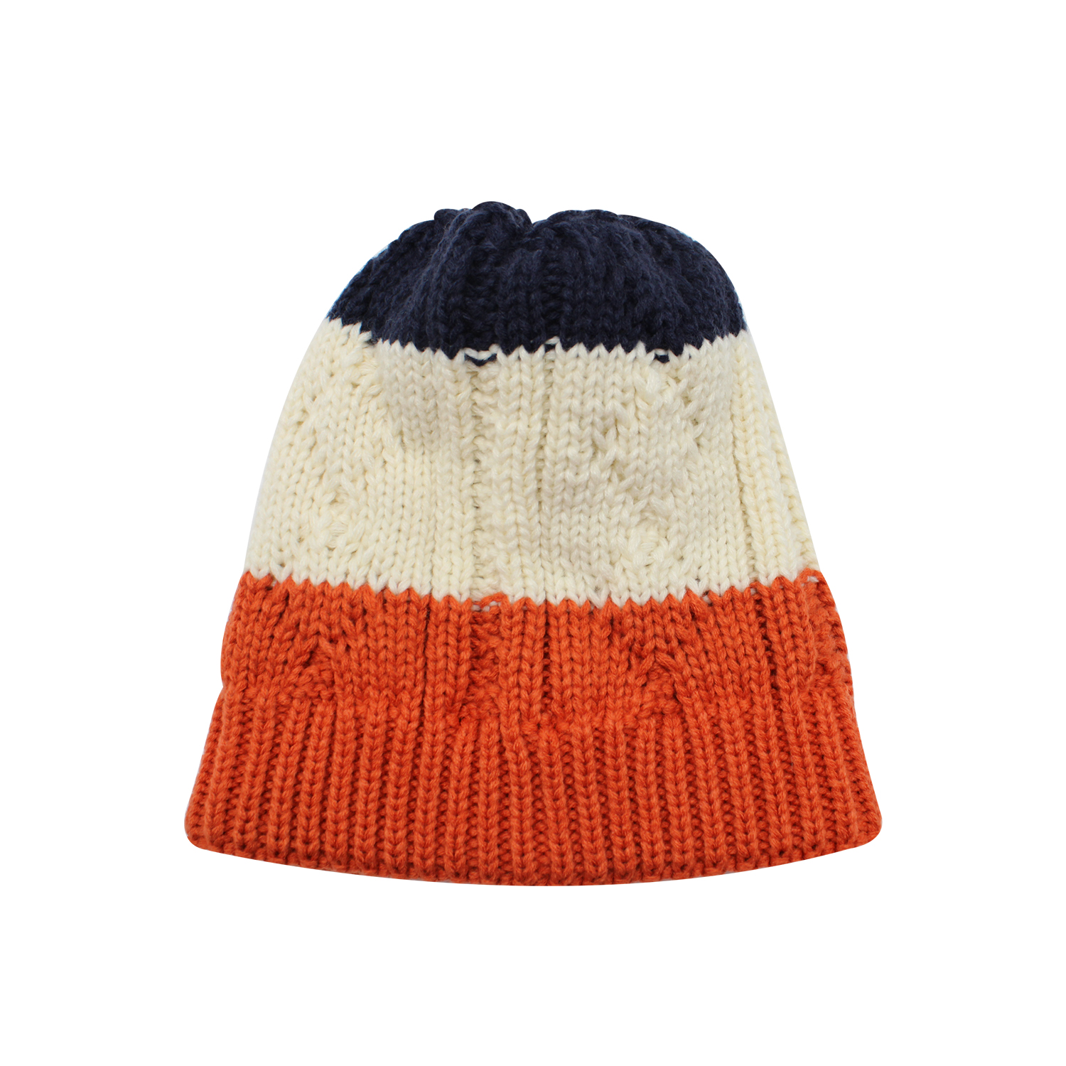 Color Block Cable Knit Pom Pom Beanie Hat
